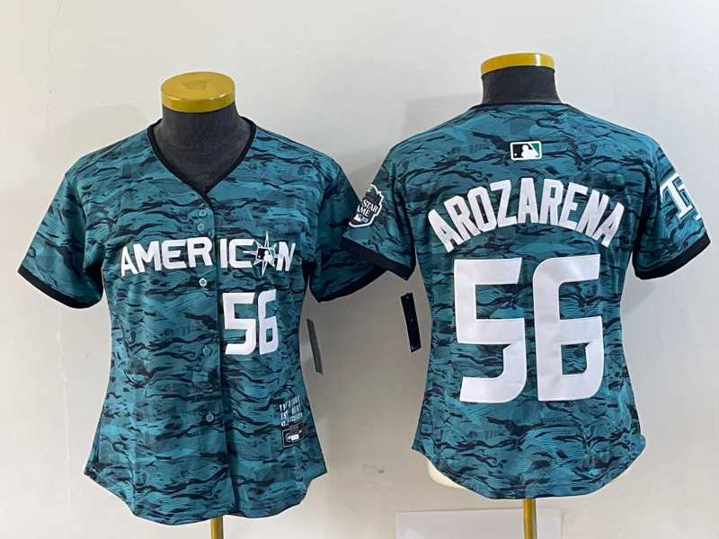 Women%27s Tampa Bay Rays #56 Randy Arozarena Number Teal 2023 All Star Cool Base Stitched Jersey->mlb womens jerseys->MLB Jersey